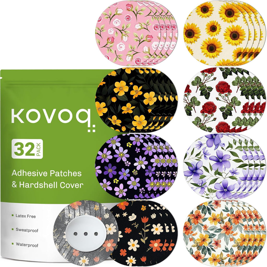 32 Pack Dexcom G7 Overpatches with Reusable Hardshell Cover (Yellow Flower)