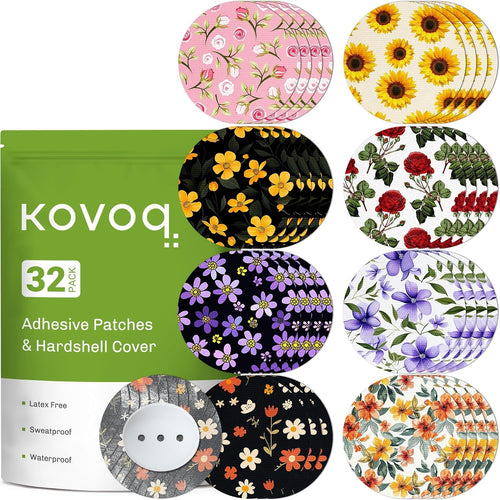 32 Pack Dexcom G7 Overpatches with Reusable Hardshell Cover (Yellow Flower)