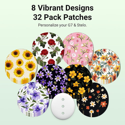 32 Pack Dexcom G7 Overpatches with Reusable Hardshell Cover (Yellow Flower)